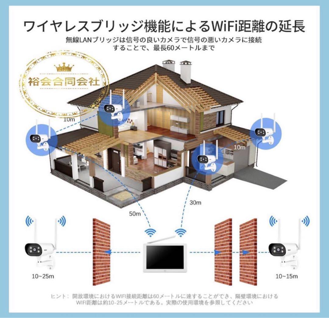 ワイヤレス防犯カメラ4台セット 10.1インチLCDモニター1TB HDD内蔵 画像4