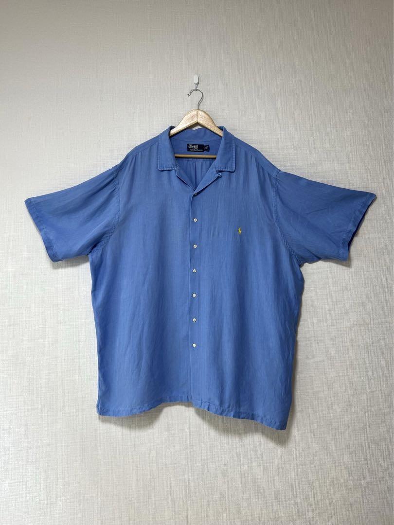 90s ラルフローレン オープンカラーシャツ リネン シルク