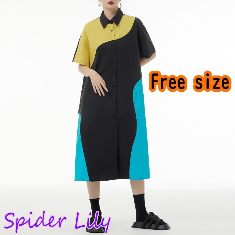 有名人芸能人】 3色コントラスト 個性派 ワンピース ひざ丈ワンピース