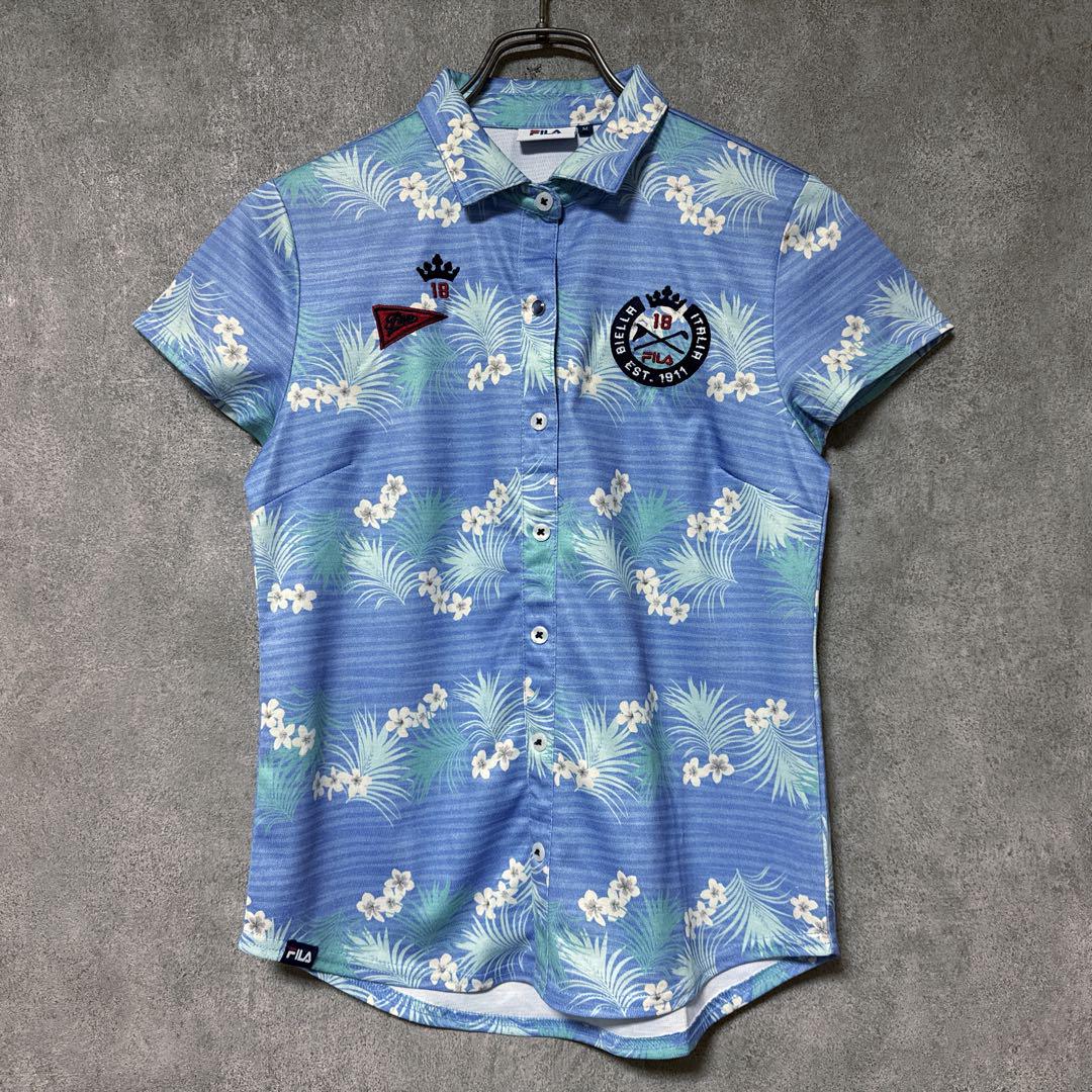 FILA GOLF フィラゴルフ 総柄 ポロシャツ 半袖 ゴルフ ウェア 花柄