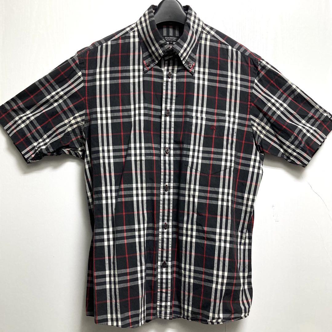 BURBERRY BLACK LABEL ノバチェック 刺繍ホースロゴ半袖シャツ