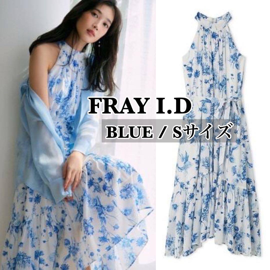 FRAY I.D ホルターネックギャザーフラワーワンピース BLUE