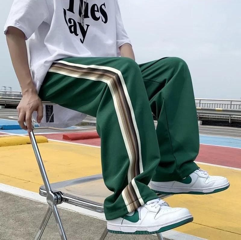 激安超安値L グリーン サイドライン ジャージパンツ ストリート 男女