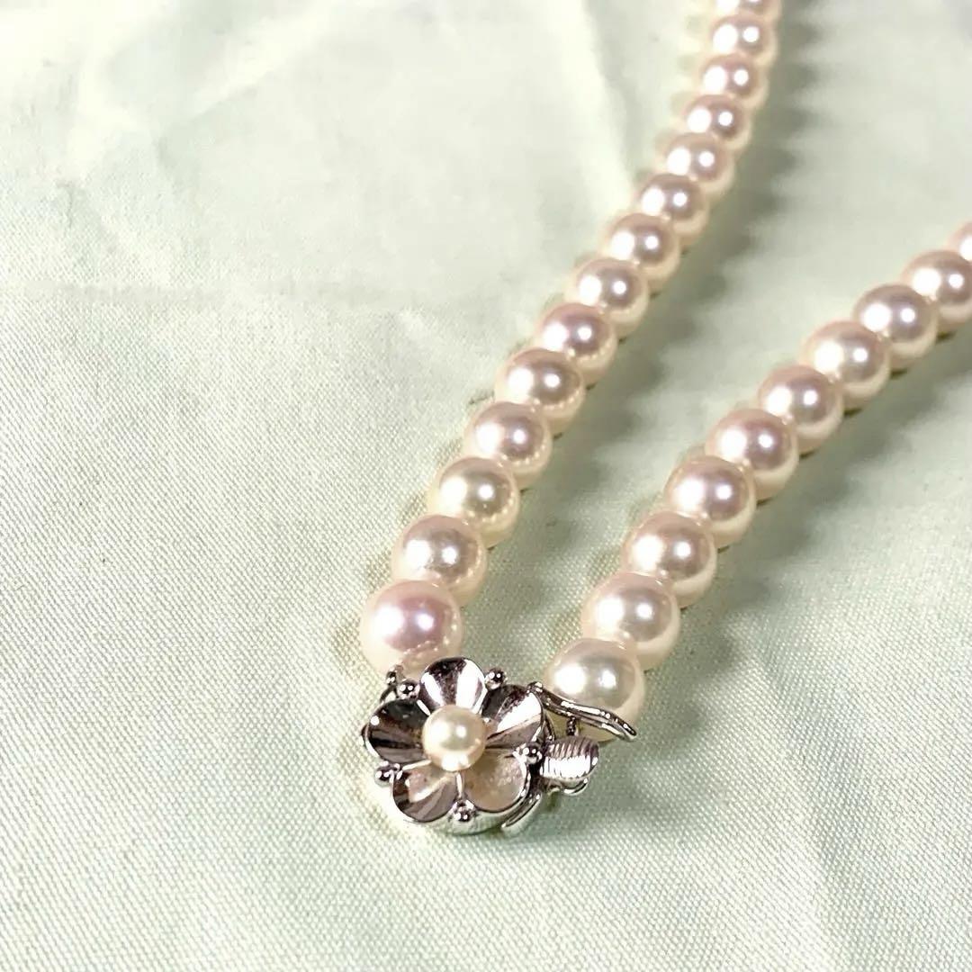 パール ネックレス 花留め具 パール ネックレス 5〜6mm 全長42cm 照り強 真珠 冠婚葬祭 花