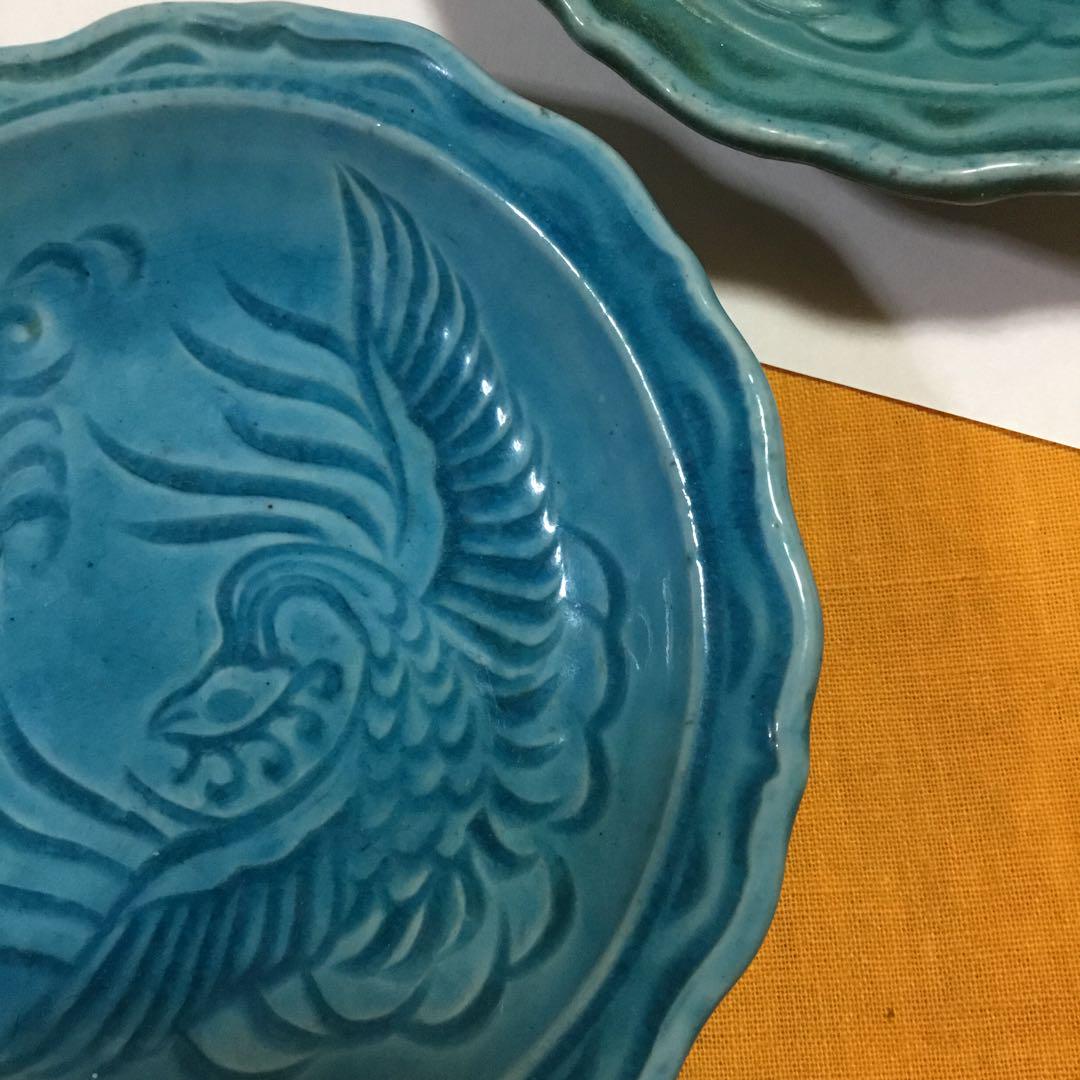 青色 魚模様 陶器皿 2枚セット