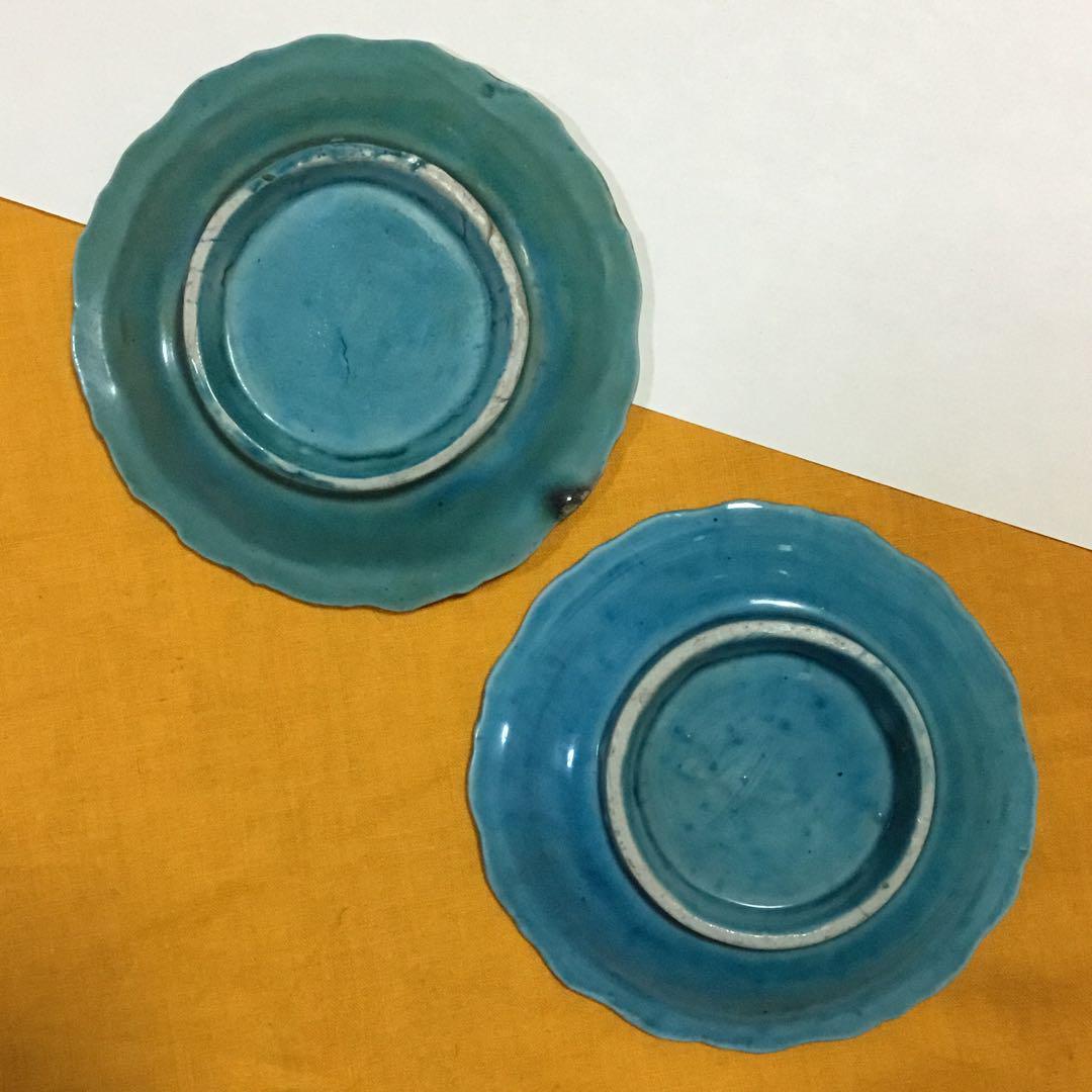 青色 魚模様 陶器皿 2枚セット