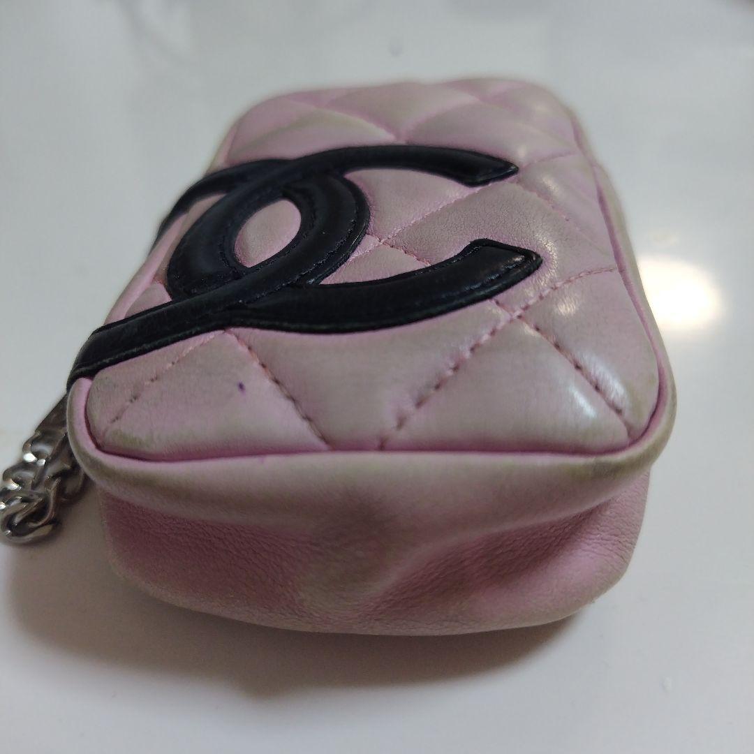 シャネル・CHANEL カンボンライン シガレットケース ピンク 黒【中古】