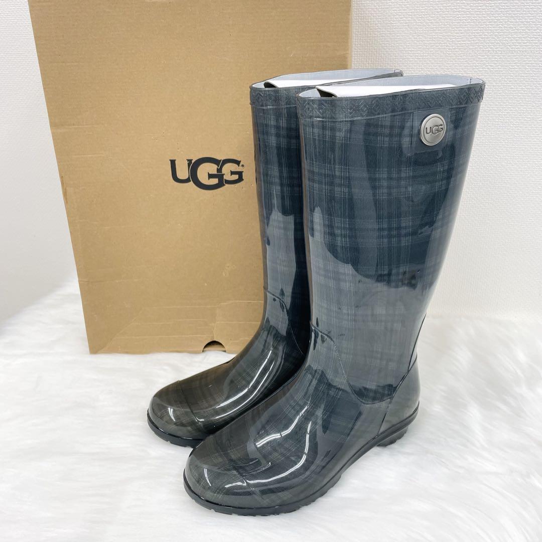 新品 未使用 UGG 長靴 レインブーツ チェック グリーン 箱付き