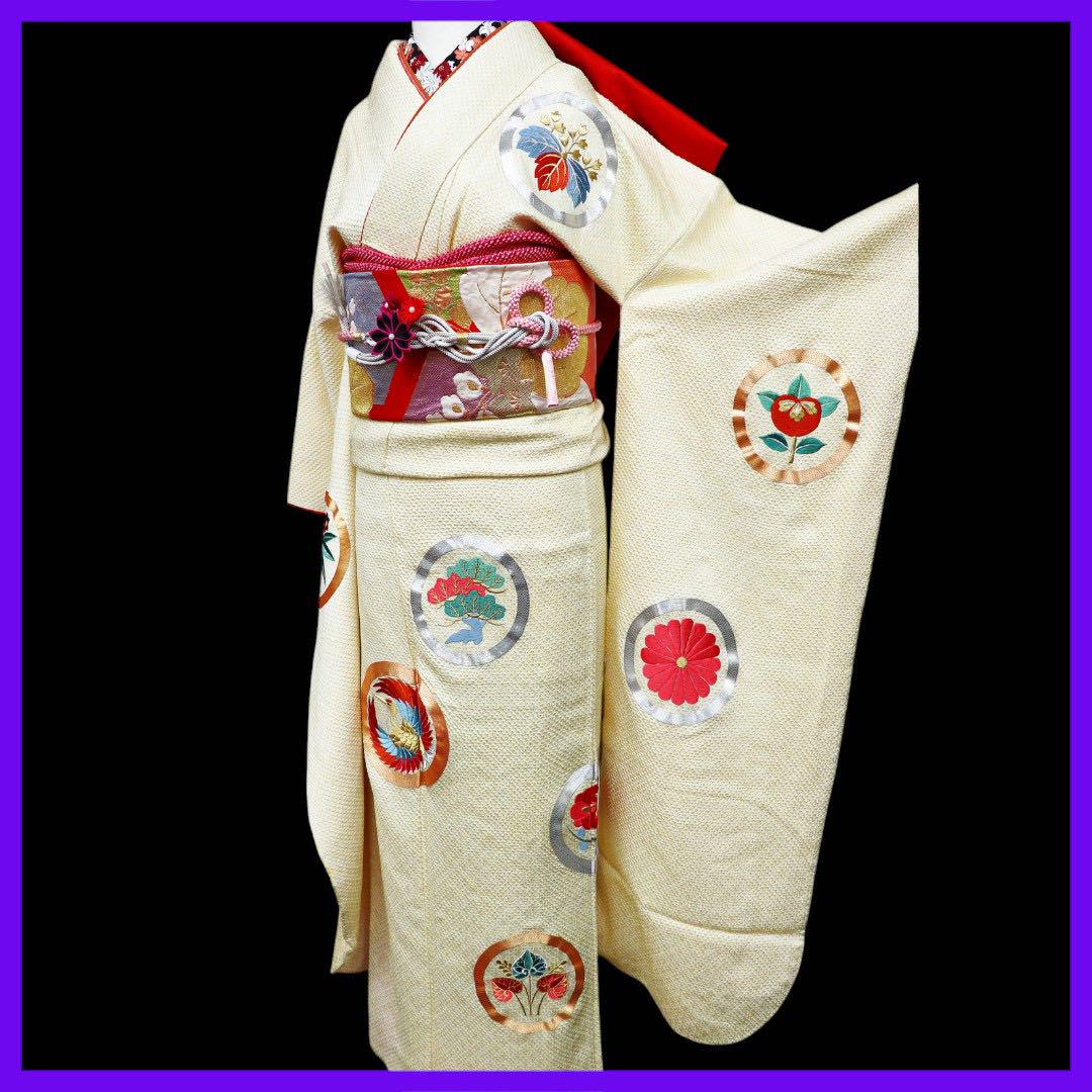 SS12★振袖 ★ 総絞り振袖　豪華手刺繍の丸紋様　ジャスミンイエロー