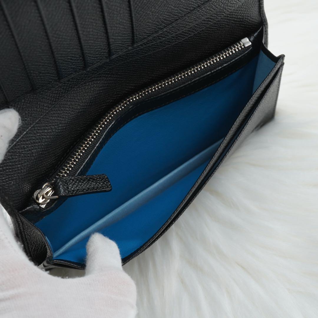 未使用品　箱付き　BVLGARI ブルガリ　長財布　金具　ブラック×ブルー系