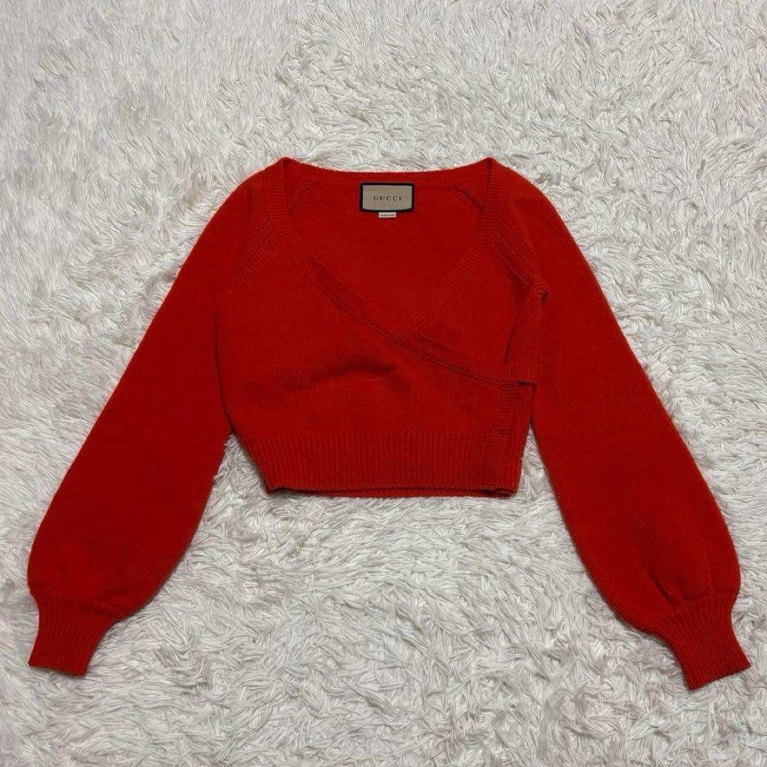GUCCI パフスリーブ 長袖ニットセーター ベルト紐 インターロッキング刺繍XXS以下 GUCCI