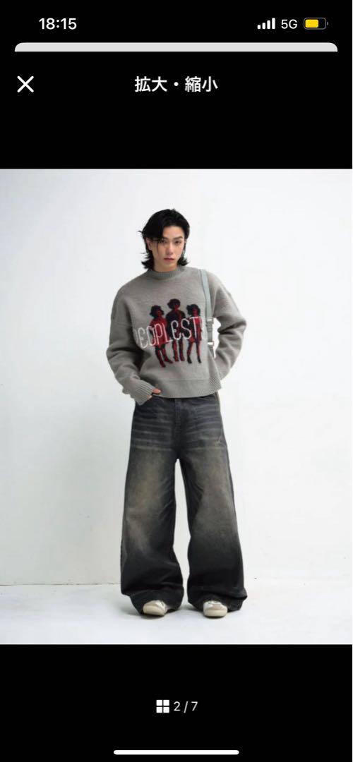 people style ブラック バギーデニム M ワイド