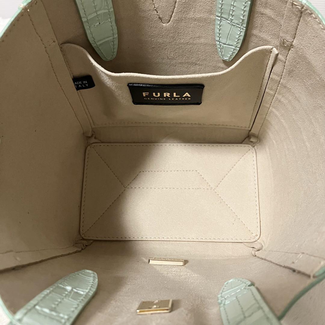 未使用級 FURLA 2way ネット ミニ クロコ ショルダー バッグ フルラ