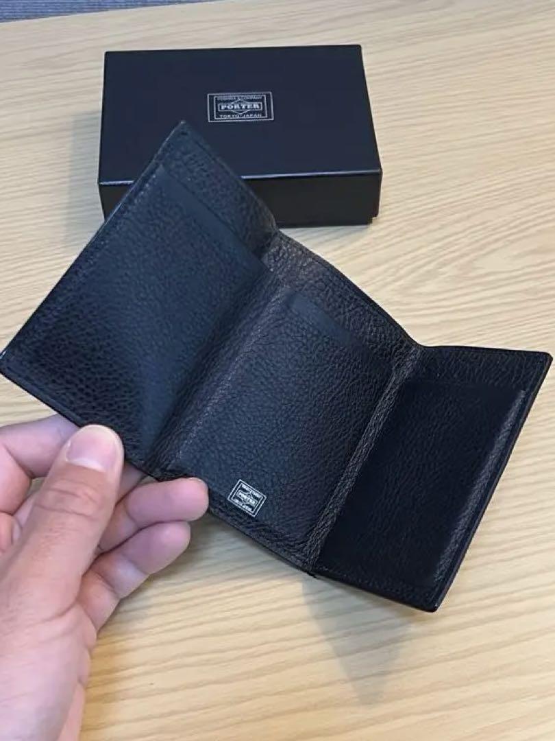 77porter ポーター　レザー製三つ折り財布 黒 箱付き
