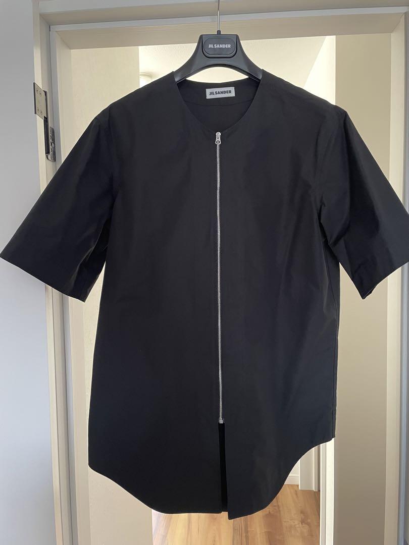 JIL SANDER ベースボールシャツ 黒 ジップ ノーカラー