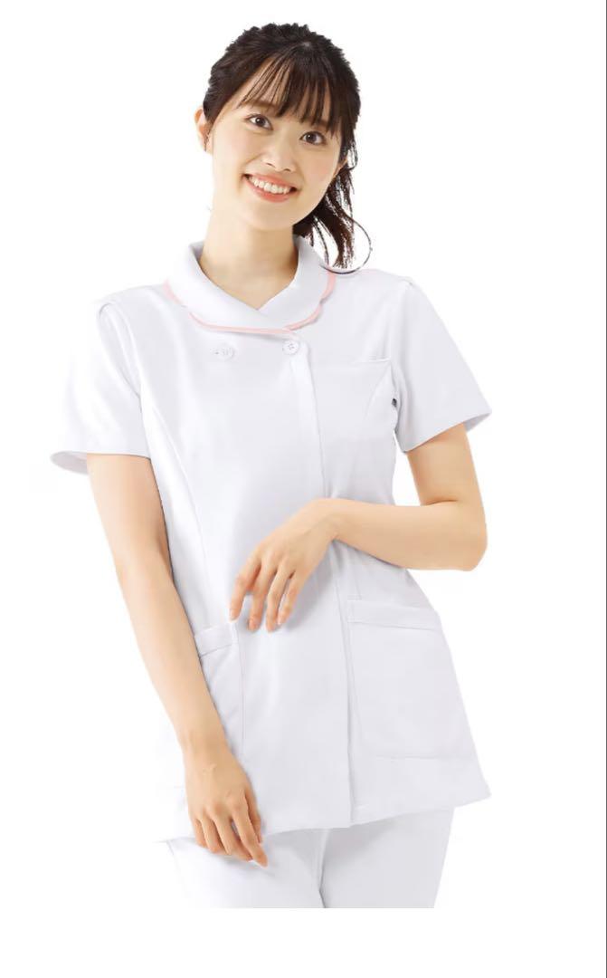 NURSERY 介護用衣料 ホワイト×ピンクナース服Ｌサイズ