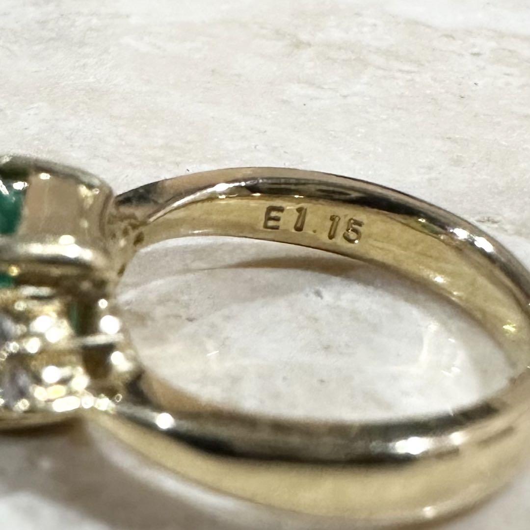 K18 一級品　天然エメラルド　1.15ct ダイアモンド　リング