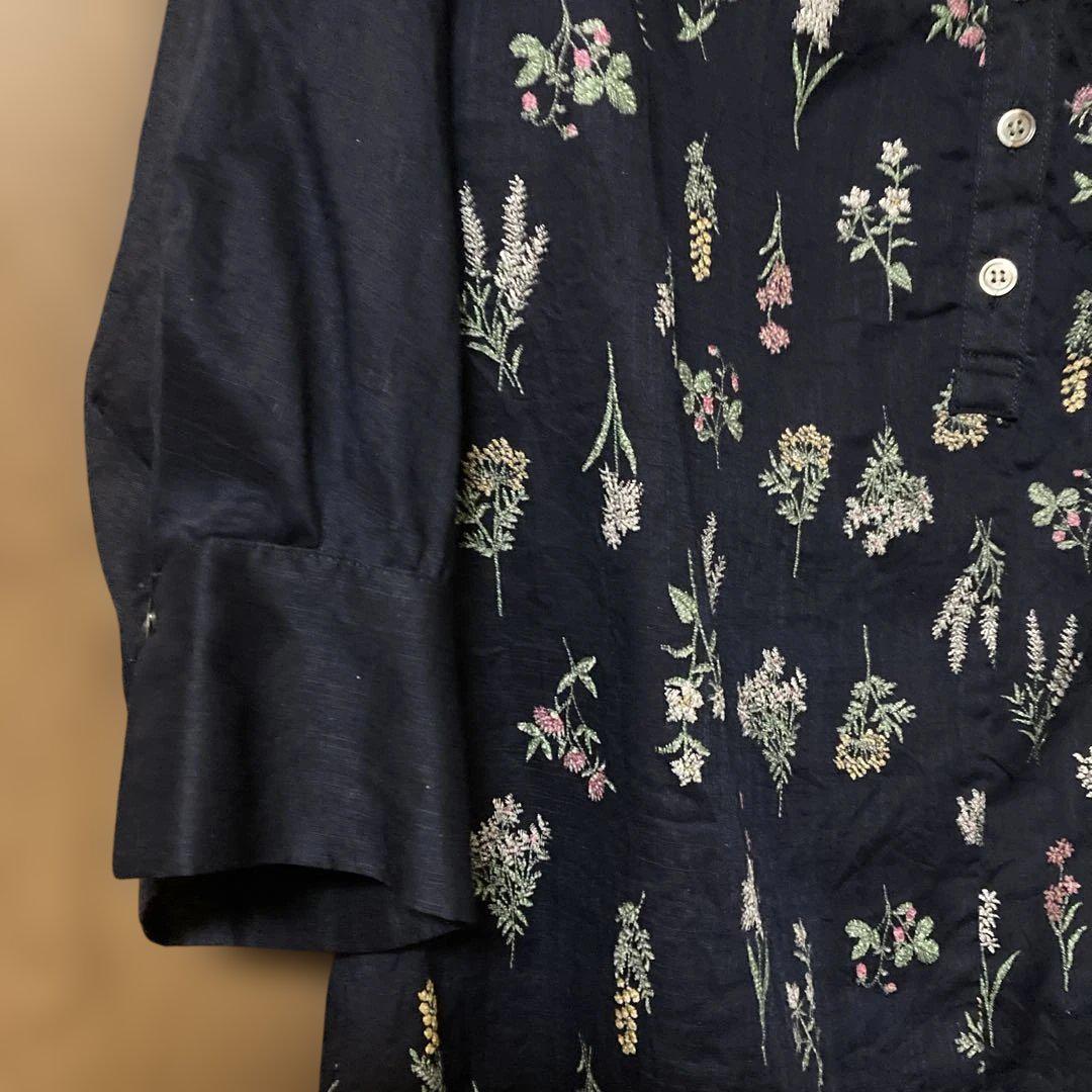 セラビQUARee花柄刺繍 ネイビー 五分袖チュニック - メルカリ