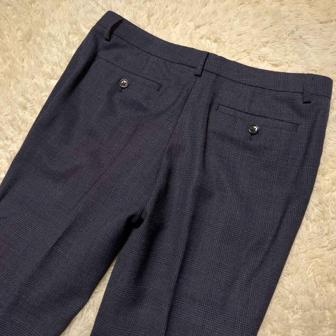 極美品！ONLY　パンツスーツセットアップ　11号　紺　チェック　美シルエット
