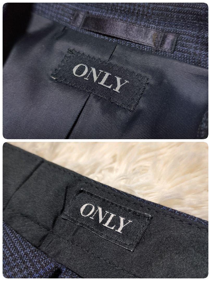 極美品！ONLY　パンツスーツセットアップ　11号　紺　チェック　美シルエット