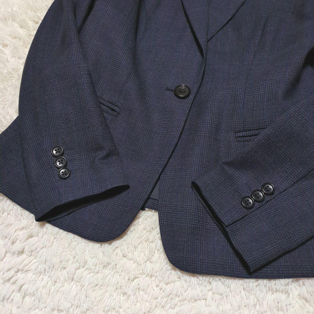 極美品！ONLY　パンツスーツセットアップ　11号　紺　チェック　美シルエット