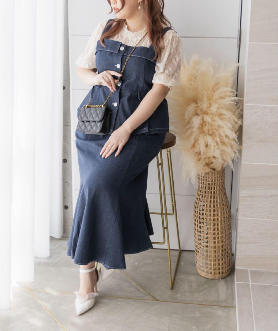 クレット　デニム　ビスチェ　スカート　セット　ブルー　3L