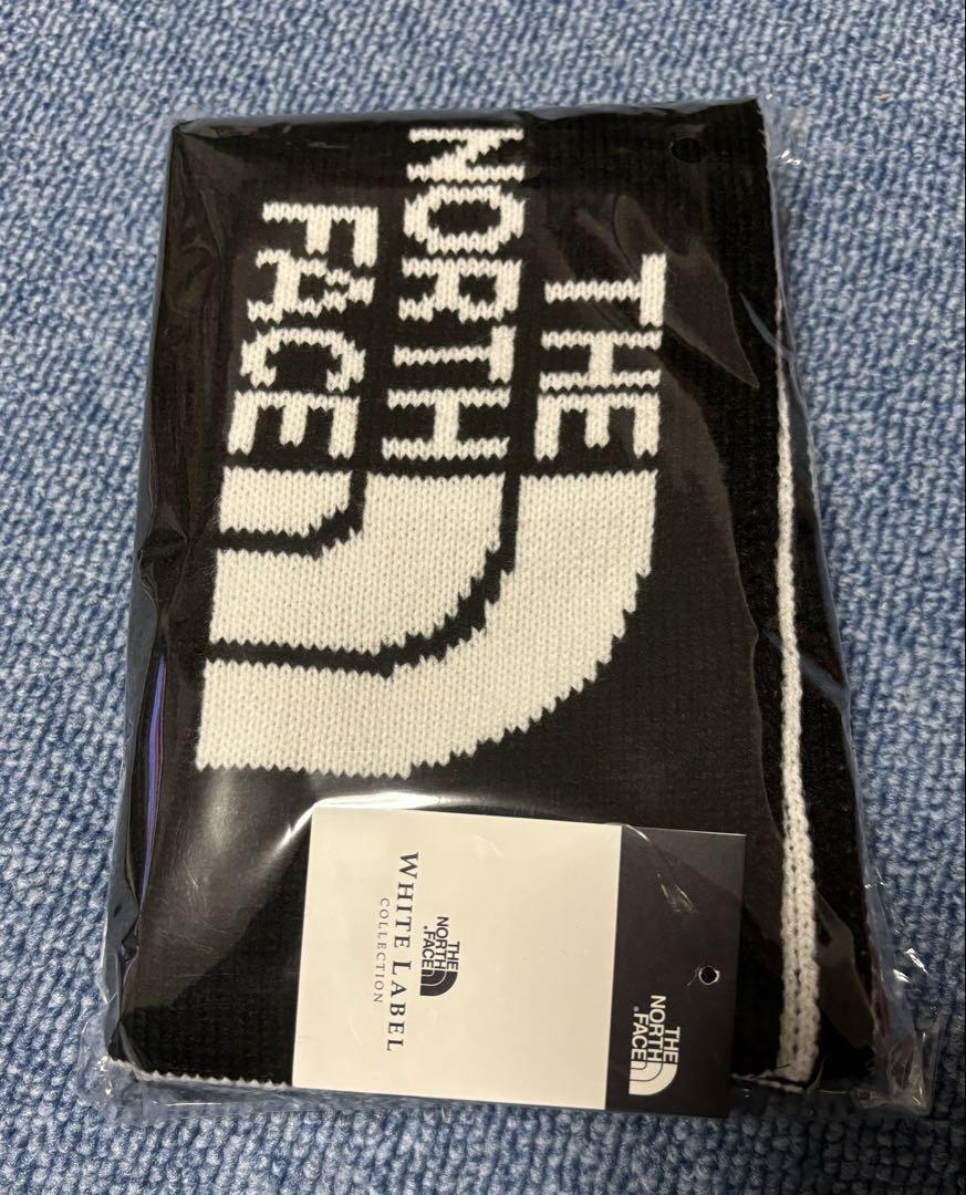 韓国ノースフェイスMELLOWKNITMUFFLERロゴマフラーリバーシブル黒白