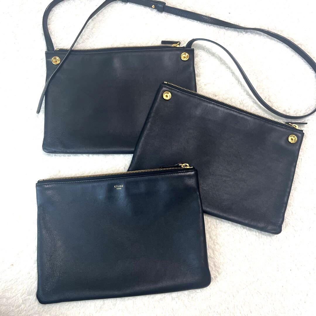 良品】CELINE セリーヌ トリオラージ ブラック ロゴあり