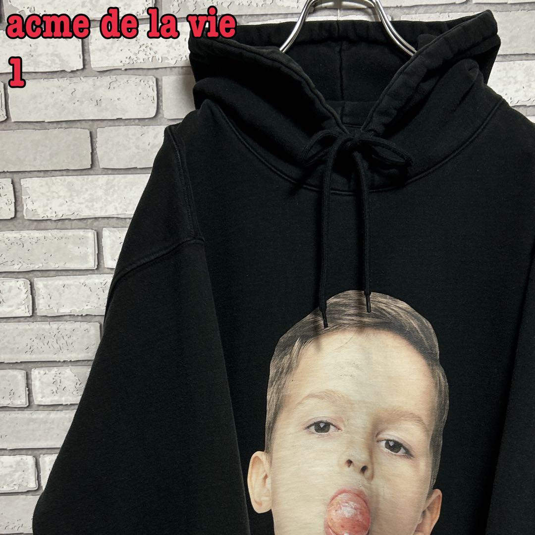acme de la vie☆スウェット 子供顔プリント ビッグロゴ 黒 XL