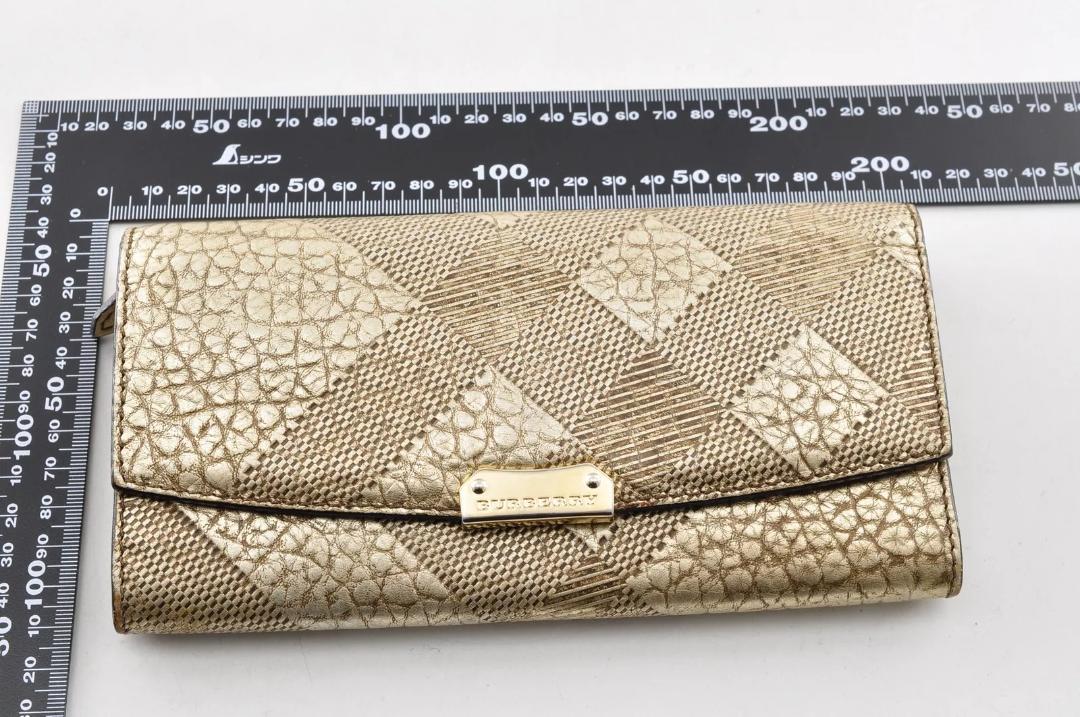 Burberry バーバリー チェック 長財布 レザー 革 ゴールド 金