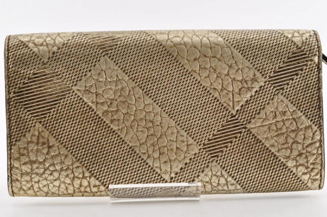 Burberry バーバリー チェック 長財布 レザー 革 ゴールド 金