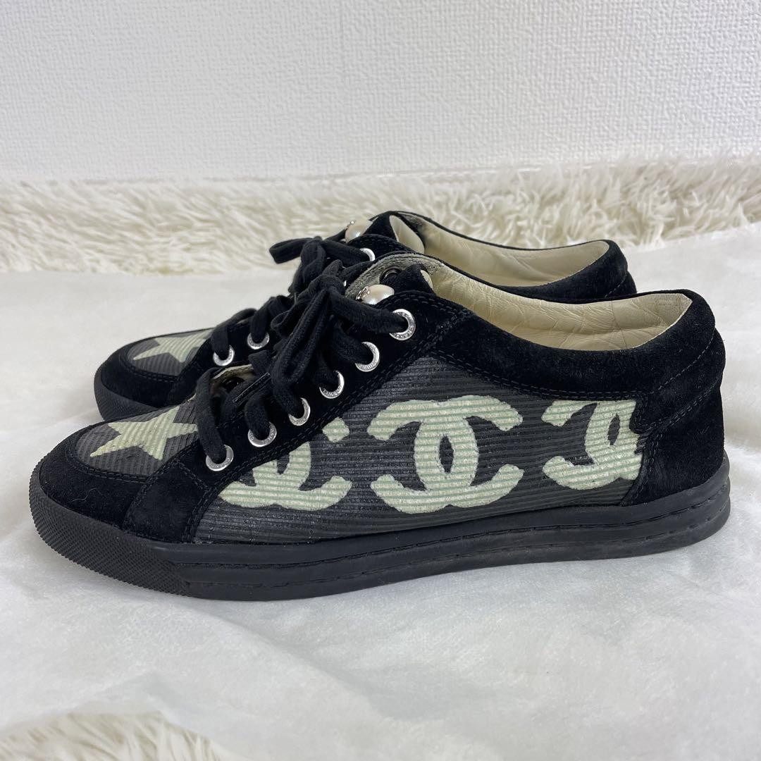 CHANEL ココマーク スニーカー 36 フェイクパール ブラック