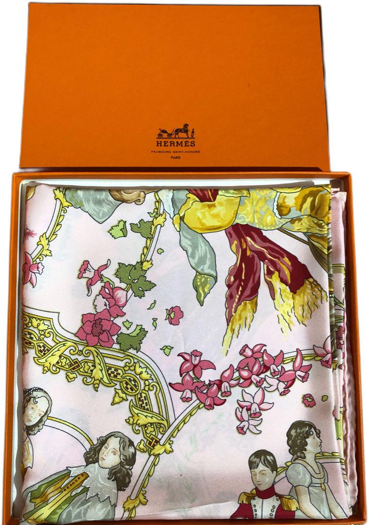 w*n様 本物保証！HERMES 馬と花のデザイン スカーフ！300円スタート