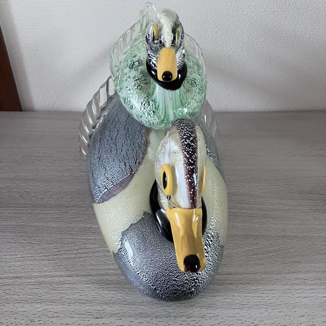 水鳥の親子　カモ？　アヒル？　ガラス置物　硝子細工　ベネチアングラス　ムラーノ 水鳥の親子 カモ？ アヒル？ ガラス置物 硝子細工 ベネチアン
