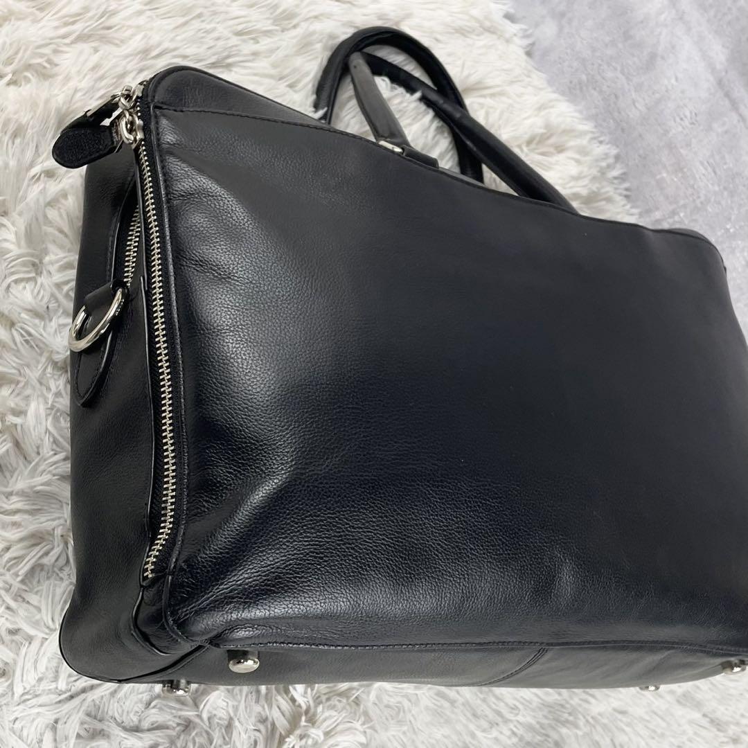 A4可 美品 コーチ レザー 2way ビジネスバッグ ベケット ロゴ型押し 黒