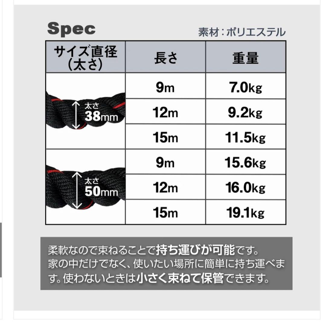 新品 バトルロープ 38mm×9m 軽量タイプ 特殊グリップ＆アンカー付