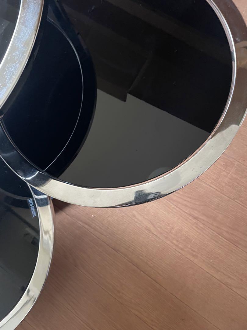 TEMPERED GLASS 円形サイドテーブル 黒 シルバー