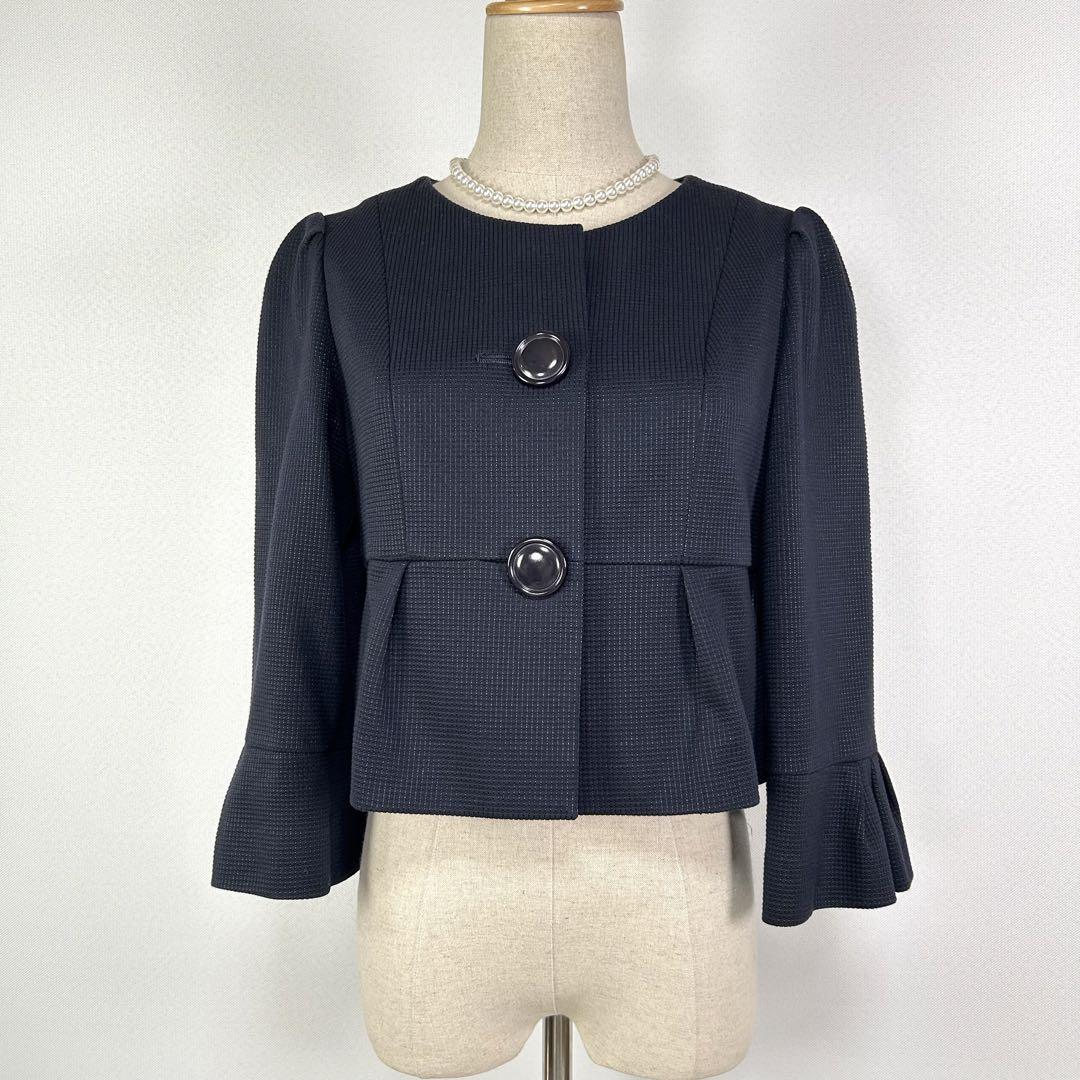 【美品】エムズグレイシー フリルスリーブ　タックペプラムノーカラージャケット
