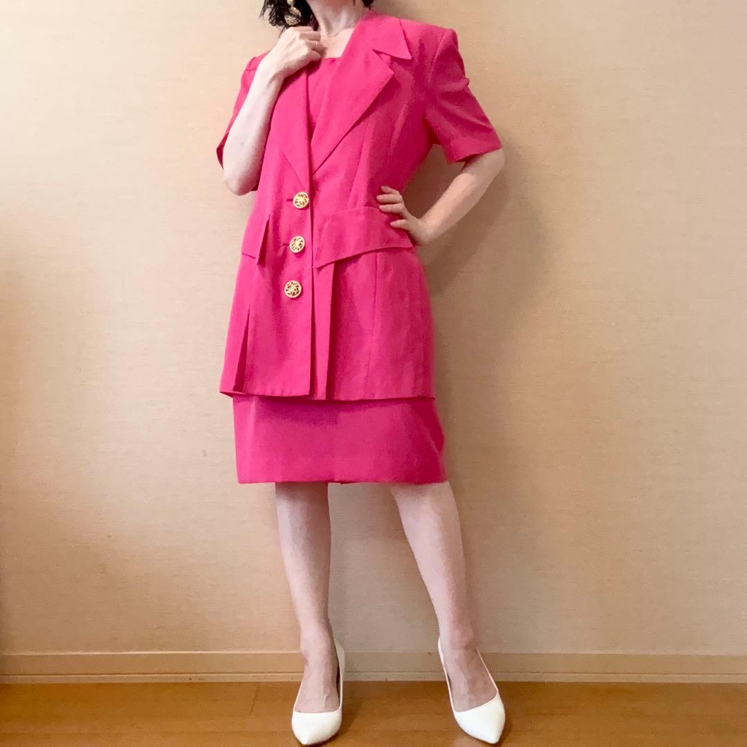 希少 開襟セットアップ スカート バブリー レトロ ヴィンテージ 一点物 ピンク