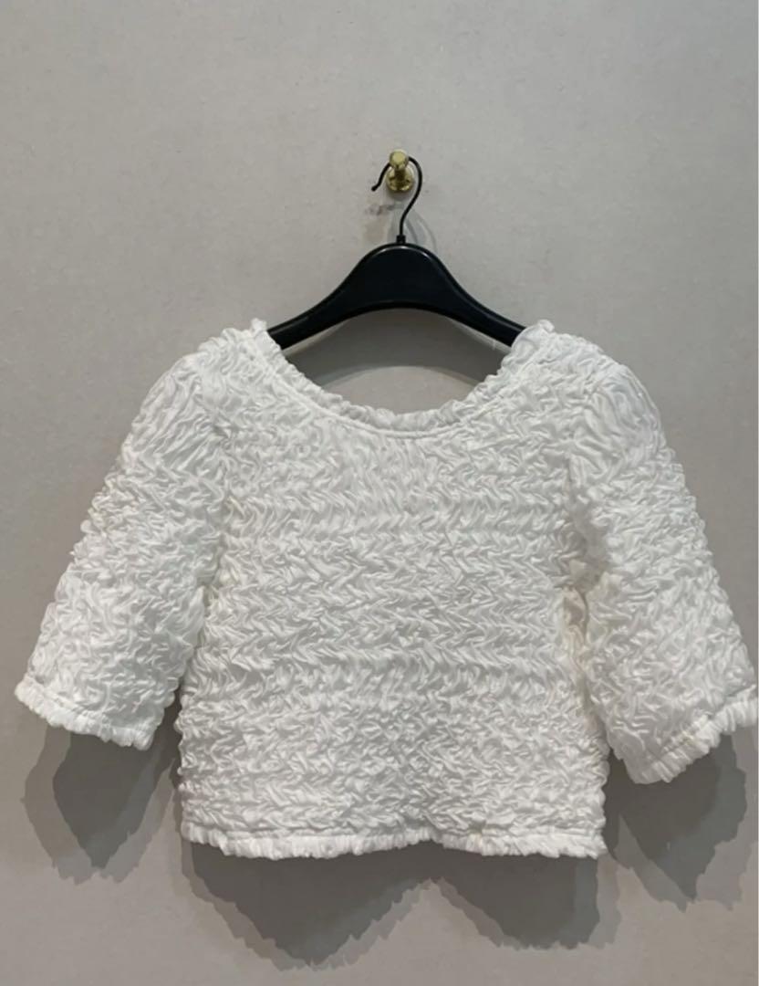 W FACE SHIRRING CROPPED TOPS