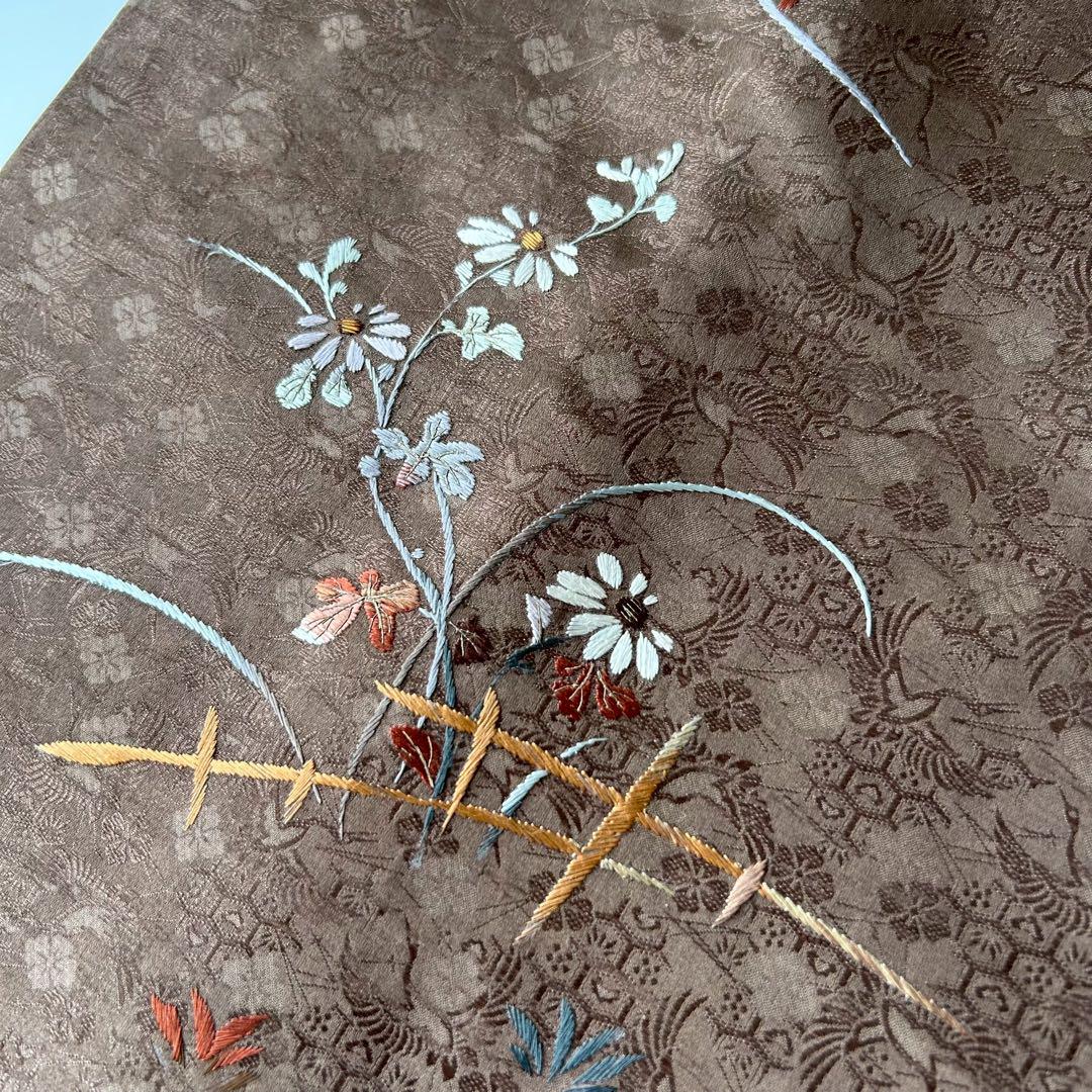アンティーク名古屋帯 正絹 刺繍に花 流水 九寸T-5451 - メルカリ