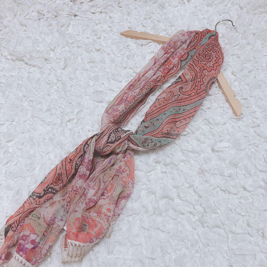 ETRO エトロ プチスカーフ 良好 ピンク シルク100％ ペイズリー