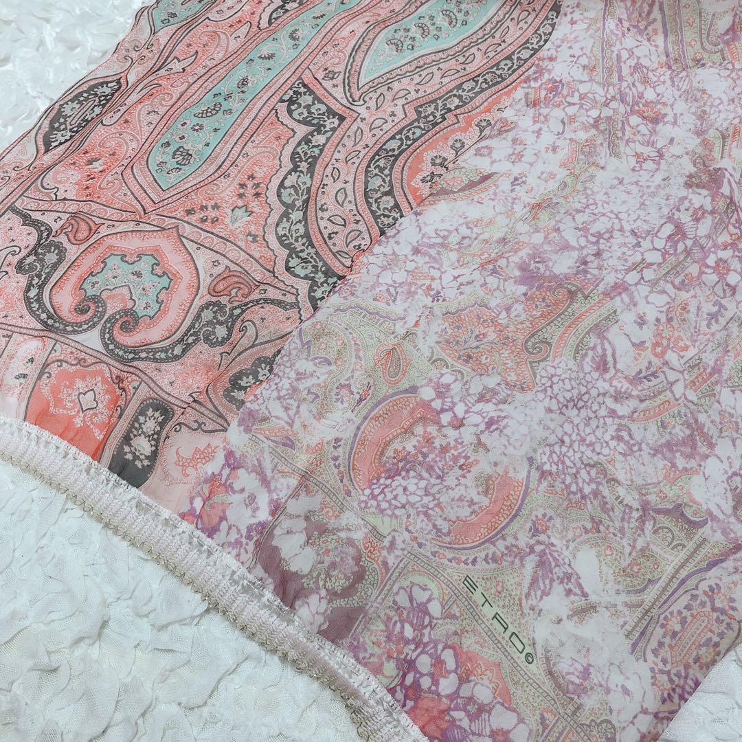 エトロ ピンク系 シルク100% シフォン ペイズリー 大判