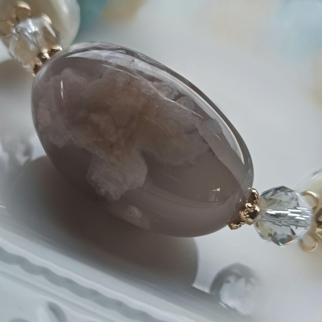 お取り置き専用です♡新作♡どんころグレー桜瑪瑙とアクアマリン＆マザーオブパール 新作♡どんころグレー桜瑪瑙とアクアマリン＆マザーオブパール