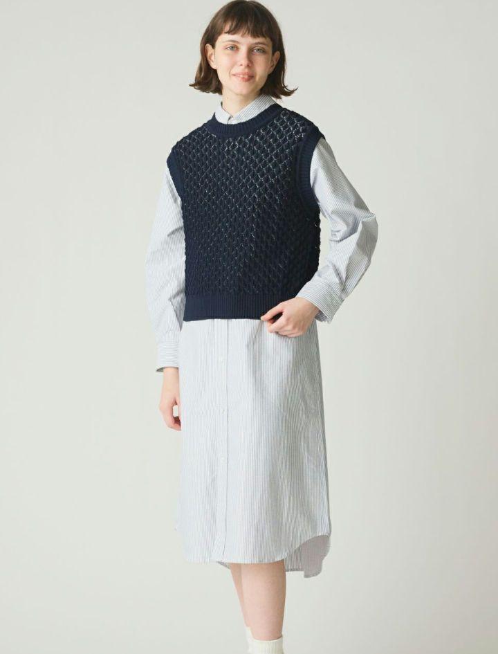 【MidiUmi】メッシュ　ニットベスト　カーディガン　グレー