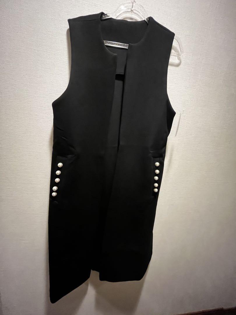 【宅配便確約】ラスト1点！パールボタンポンチロングジレ ブラック lumier