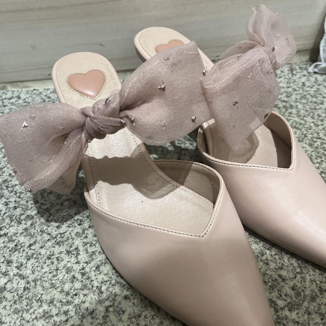 HEART COLLECTION】シフォンリボンハートミュールパンプスRANDA