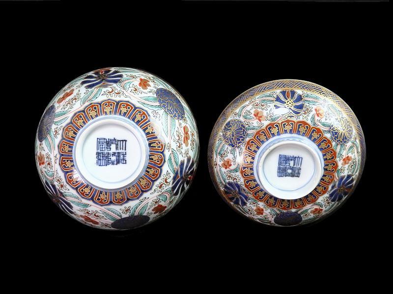 古伊万里 金襴手 瓔珞紋に花の図 蓋茶碗 江戸期 C000AS-CJa
