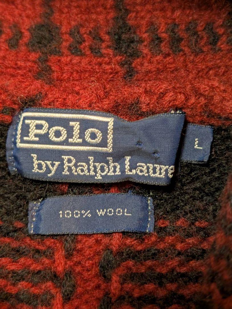 90ｓ【POLORALPHLAUREN】チェック ウールショールカラー セーター