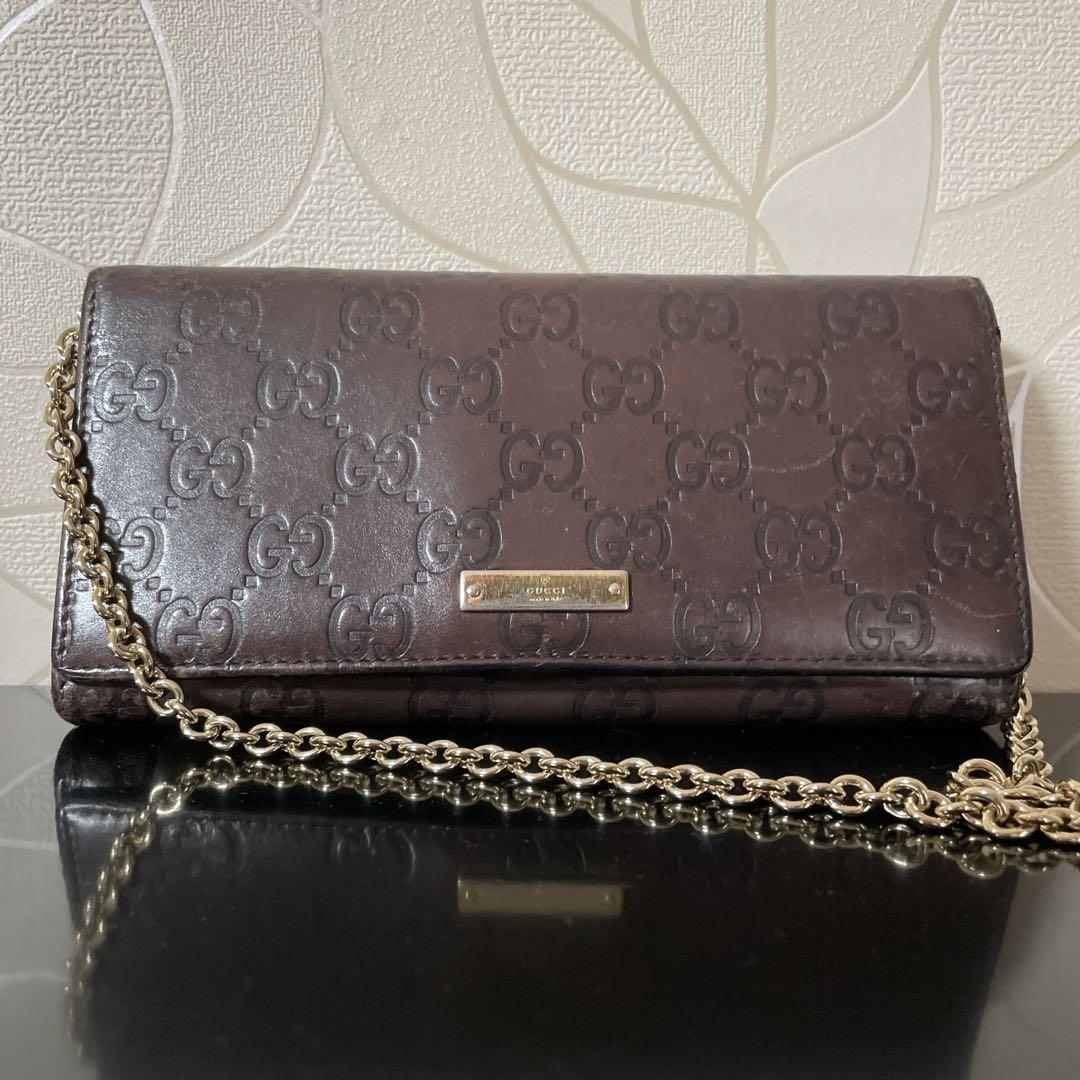 gucci グッチ　長財布　レザー　ダブルG チェーン付き